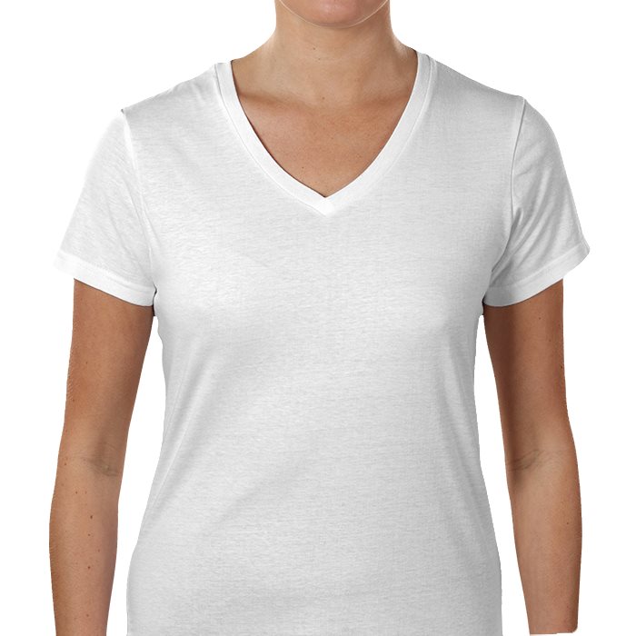 A medida  Camiseta con cuello en V económica para mujer Vista previa